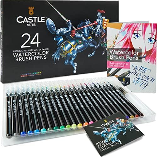 Art Castle מספקת עטים מברשת בצבעי מים סט | 24 צבעים מלאי חיים, עם טיפים ניילון גמישים | לצביעה למבוגרים, ציור,